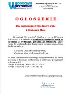 OGŁOSZENIE DLA MIESZKAŃCÓW MŁODZAWY DUŻE I MODZAWY MAŁE – BECZKOWOZY