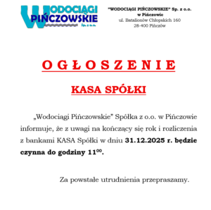 Kasa spółki w dniu 31.12.2025r. czynna do 11.00