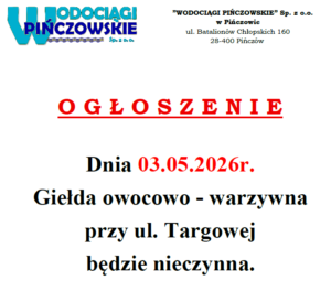 OGŁOSZENIE-03.05.2026R.-GIEŁDA OWOCOWO-WARZYWNA PRZY UL. TARGOWEJ NIECZYNNA