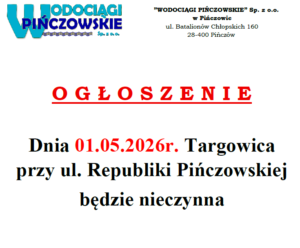 OGŁOSZENIE-01.05.2026R.-TARGOWICA PRZY UL. REPUBLIKI PIŃCZOWSKIEJ NIECZYNNA